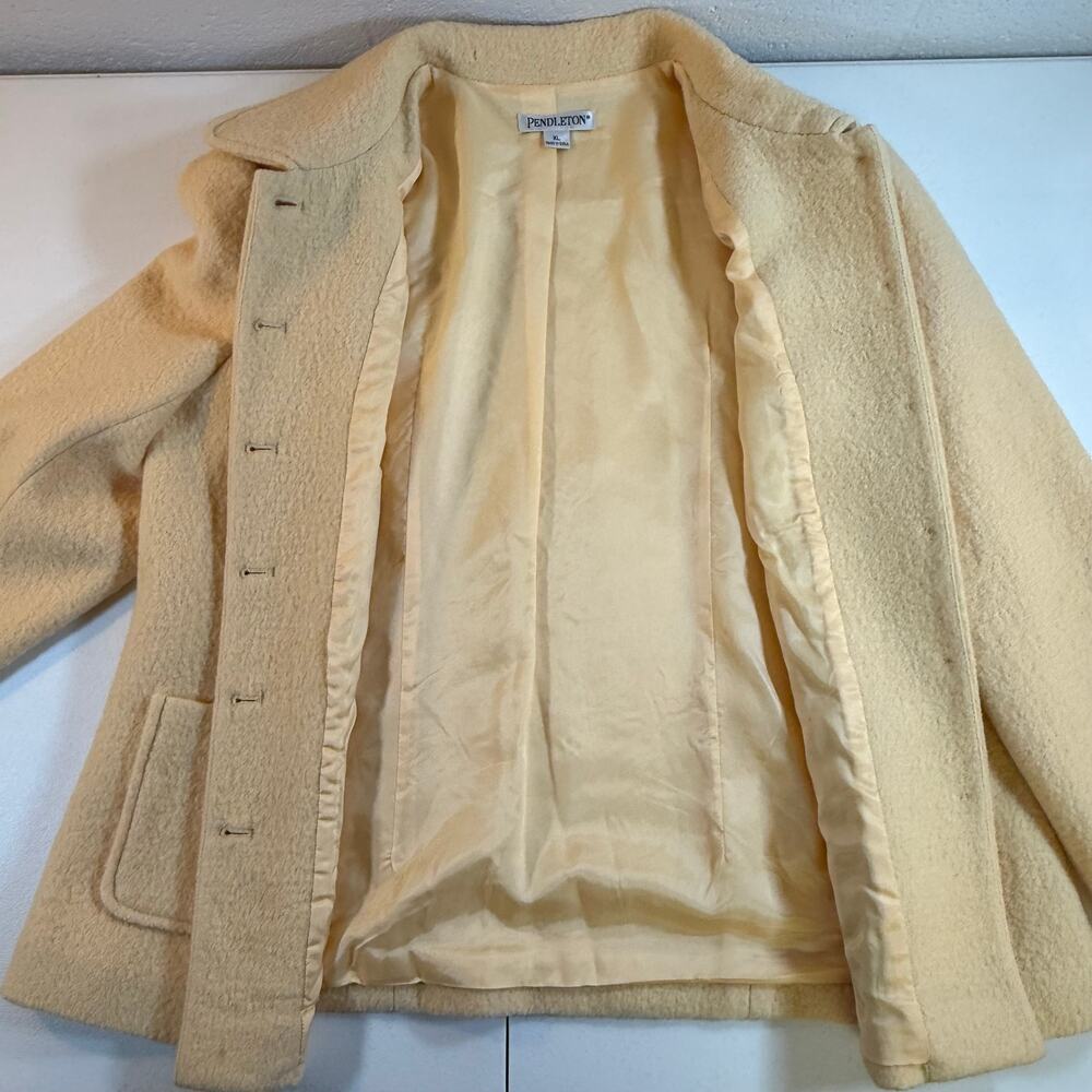Pendleton Womens XL 100% Merino Wool Jacket Cream Button Front Coat Pockets